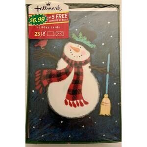 Hallmark Boxed Christmas Card Boxed Set Of 23 Snowman Broom Cardinal Bird NIB